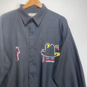 VTG Goouch  Black Western Embroidered Cowboy Hat Graphic Long Sleeve Shirt XL